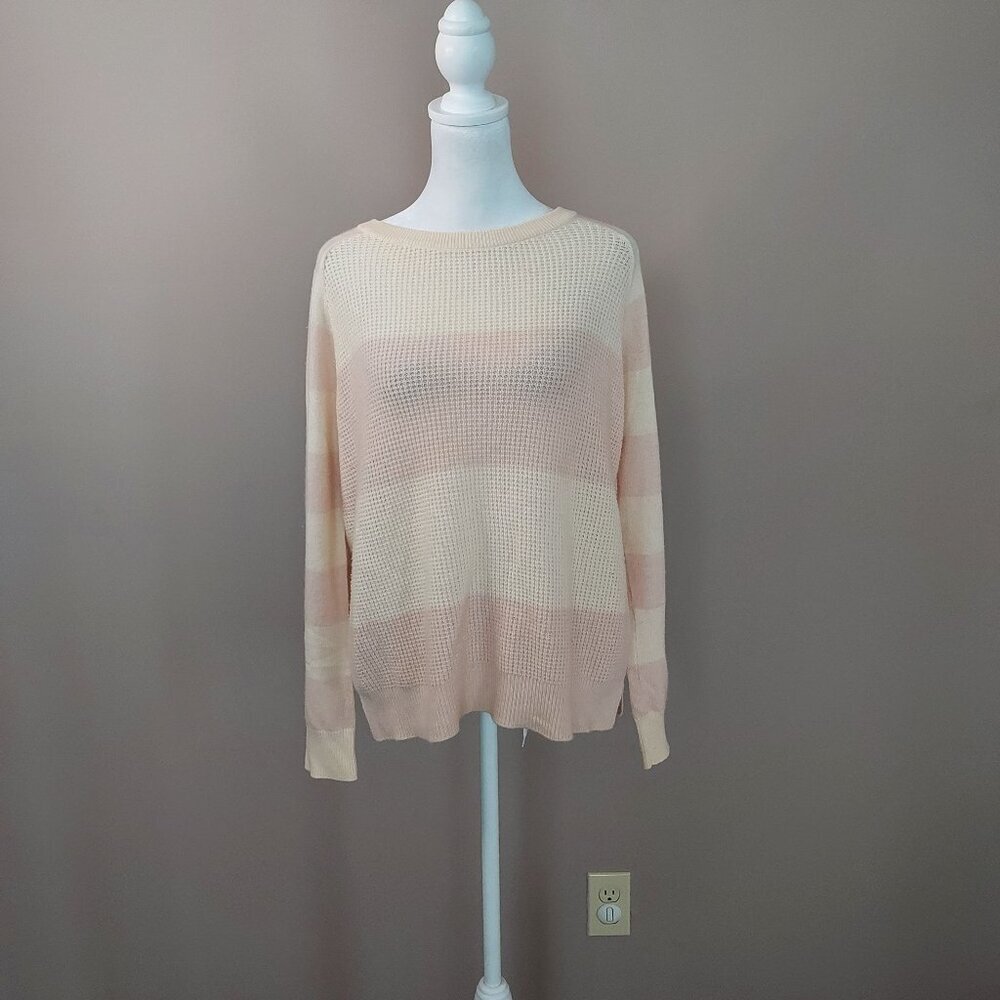 Theory Cashmere Two Toned Raglan Pullover Sweater in Soft Pink & Ivory Size Lg